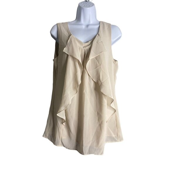Gap Womens Top Beige Ruffle Blouse Sleeveless Shirt Sleeveless Size Medium - Picture 1 of 10